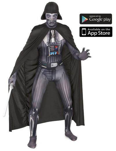 Darth Vader Kostüm für Erwachsene Morphsuits schwarz mit Umhang und Lichtschwert