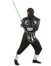 Déguisement de ninja pour homme noir et argenté avec motifs de dragons