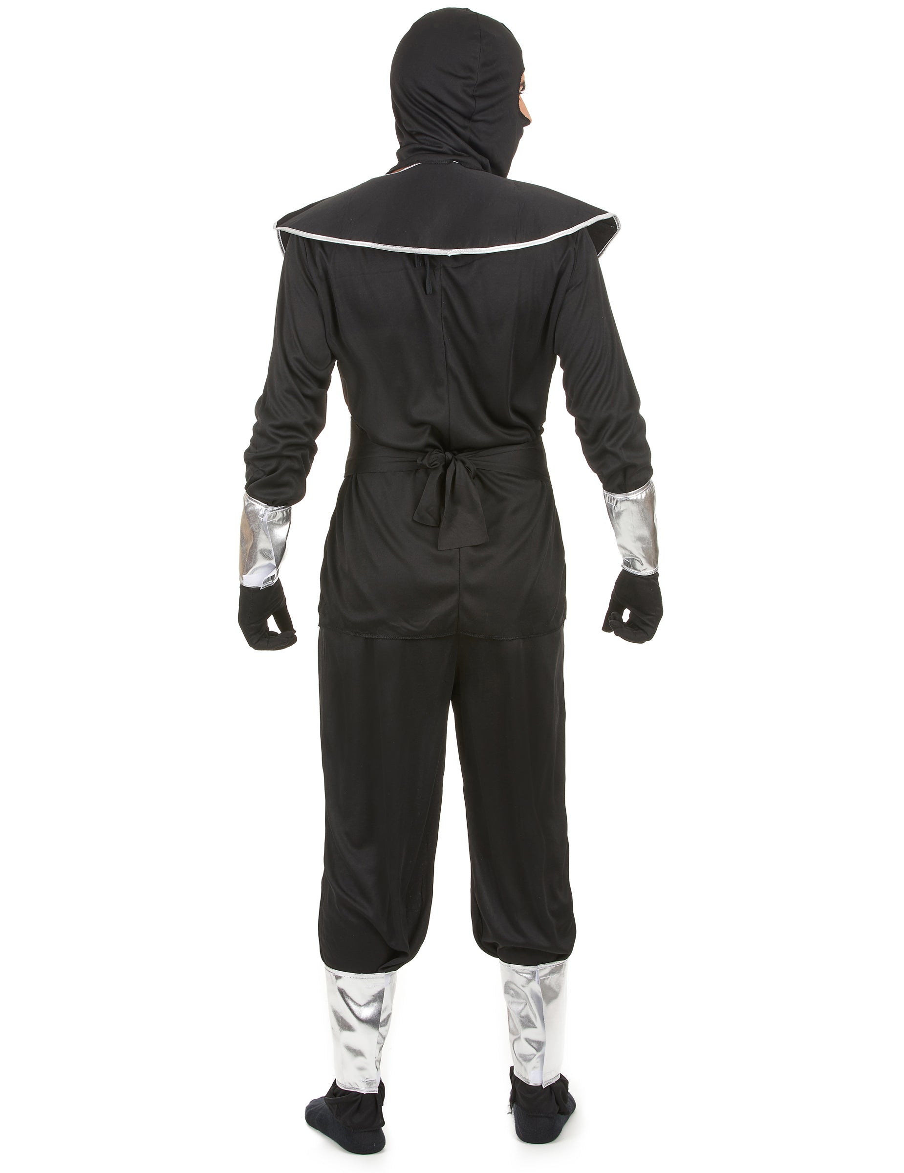 Vue de dos du déguisement de ninja pour homme noir et argenté