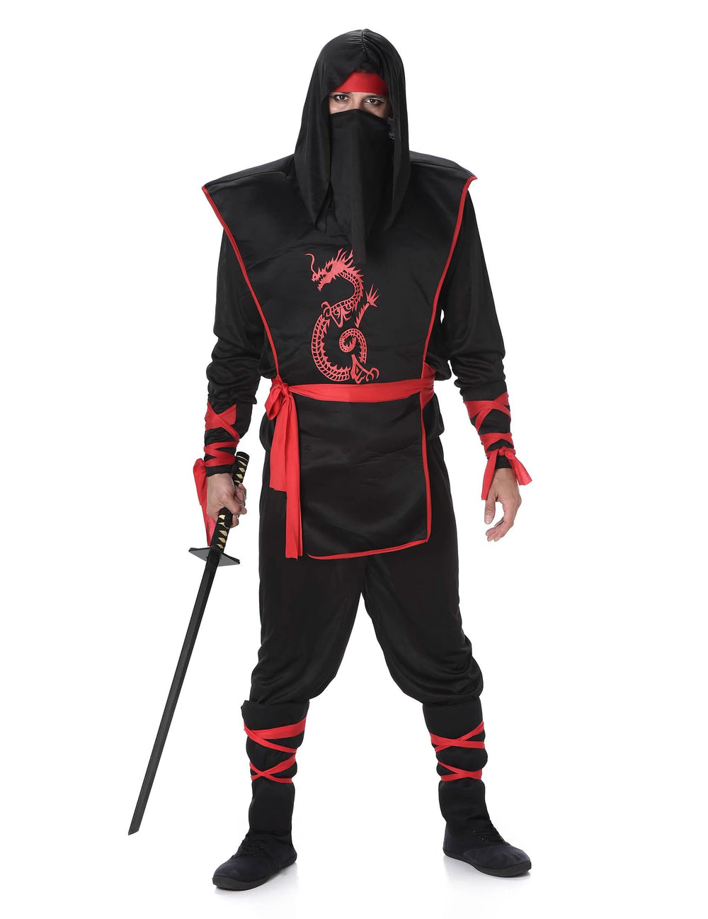 Ninjas-Festive outfit für Herren Schwarz und Rot mit Drachenprint