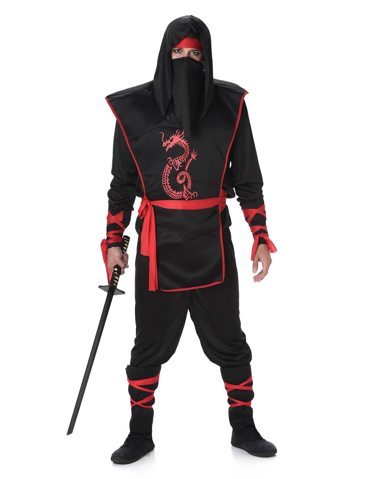 Ninjas-Festive outfit für Herren Schwarz und Rot mit Drachenprint