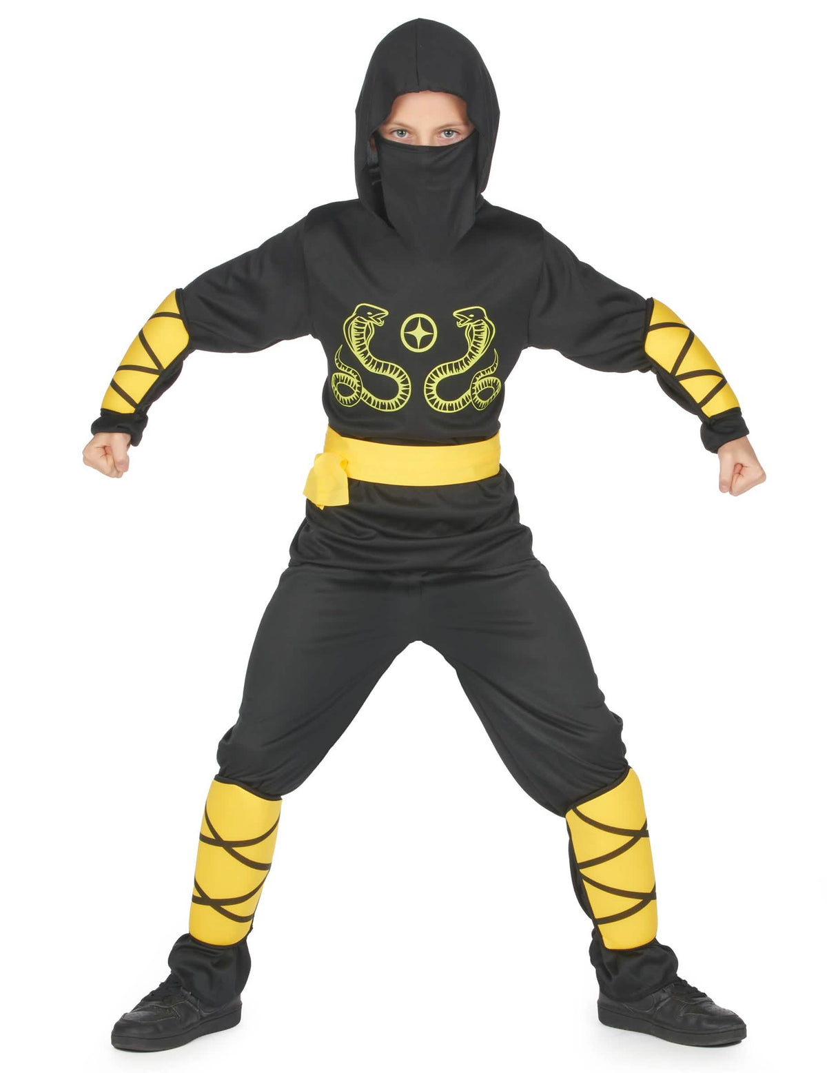 Déguisement de ninja pour garçon noir et jaune avec motifs serpents