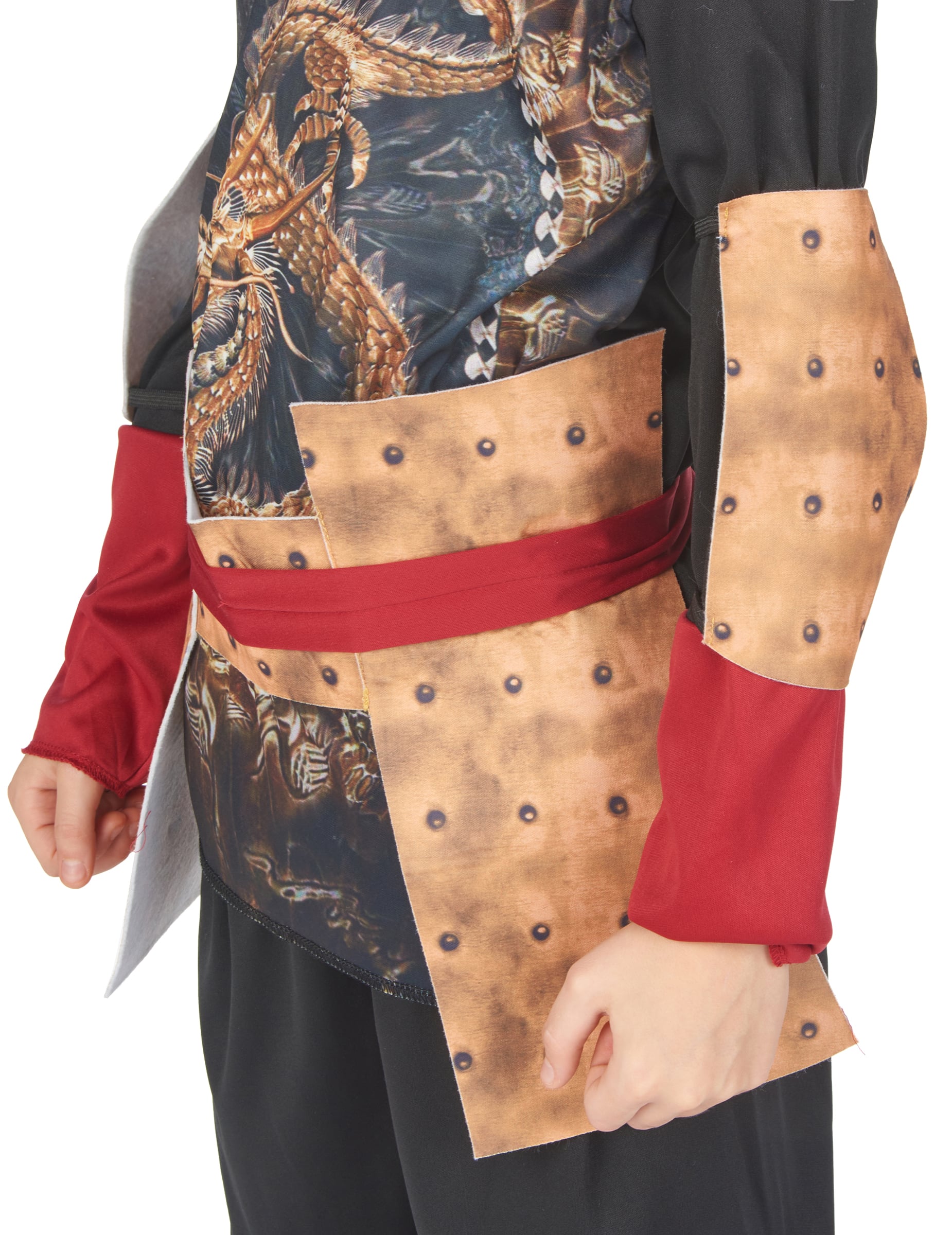 Détail de l'armure et de la ceinture du déguisement ninja traditionnel pour garçon