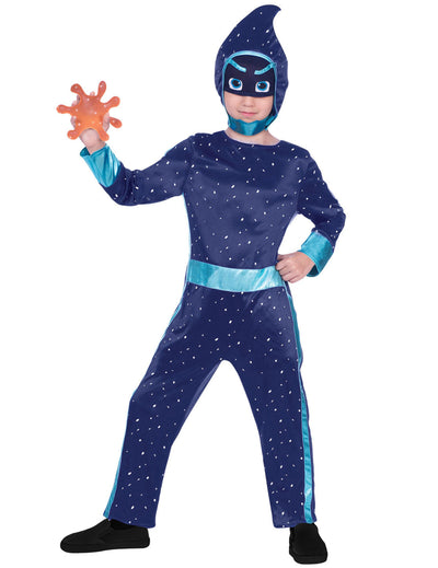 Ninjaka-Pyjamasques-Kostüm für Kinder in sternenblauem Nachtblau mit Kapuze und Zubehör