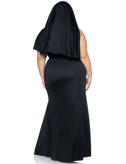 Vue de dos de la robe du déguisement de nonne sexy pour femme