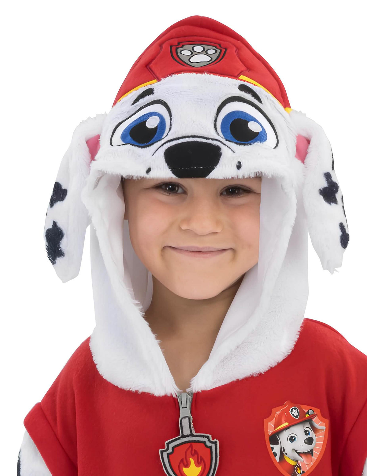Gros plan sur la capuche de la combinaison Marcus Pat'Patrouille pour enfant