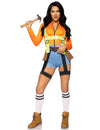 Déguisement ouvrier de chantier sexy pour femme orange et bleu avec harnais jaune fluo