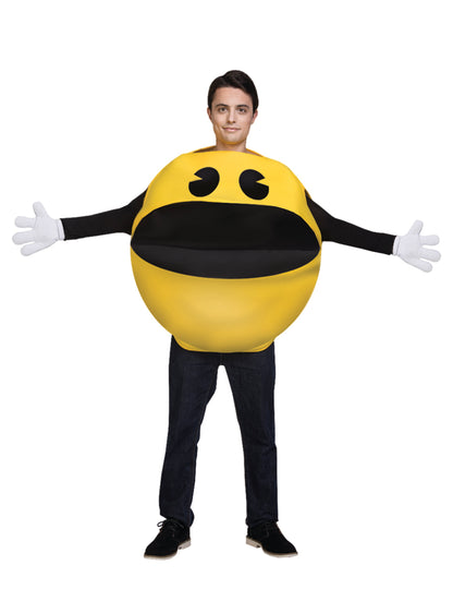 Déguisement Pac-Man pour adulte jaune avec gants blancs