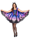 Déguisement Papillon Mystérieux pour femme bleu rose et noir avec ailes