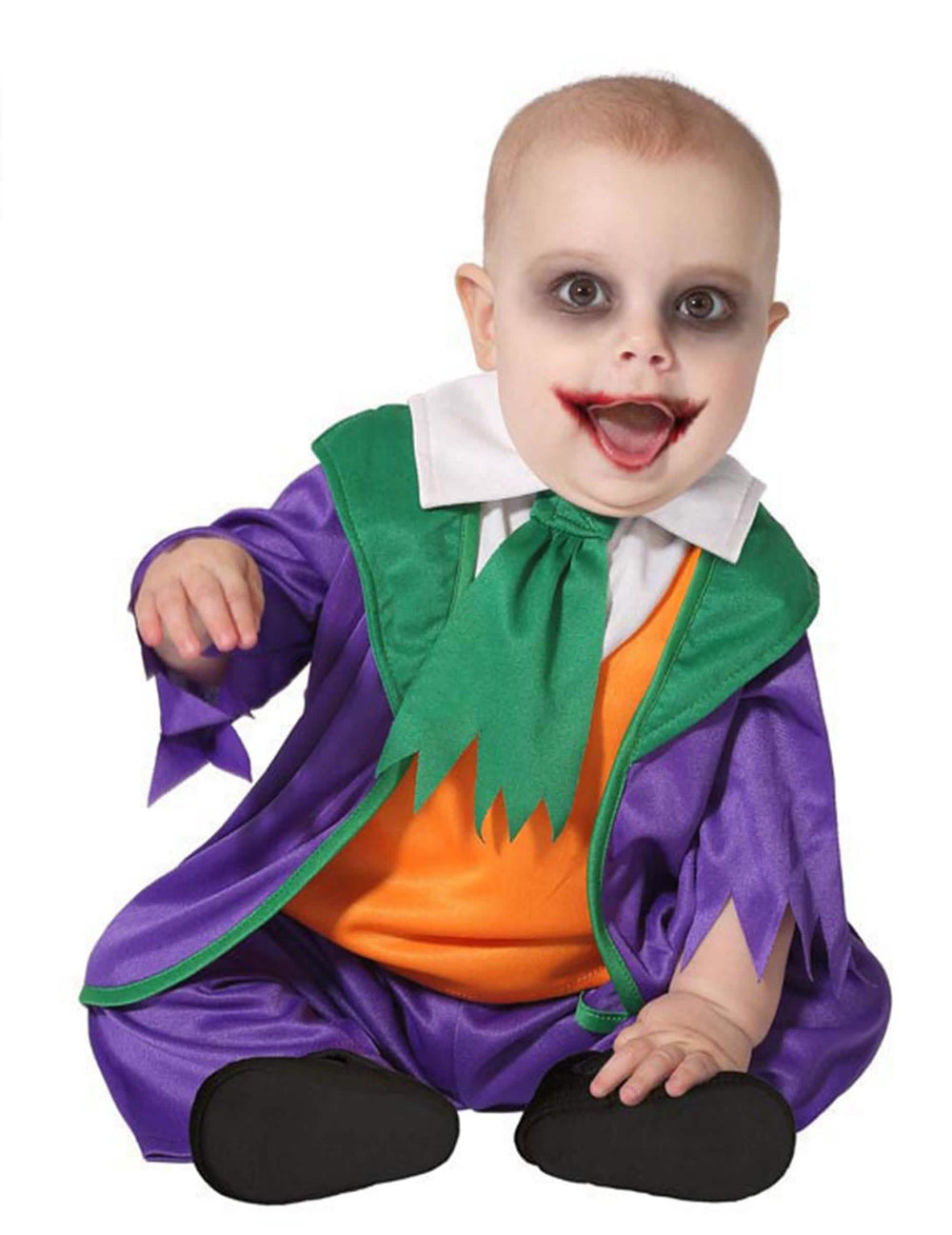 Verrücktes kleines Clown-Kostüm für Baby Violett und Grün mit orange Weste