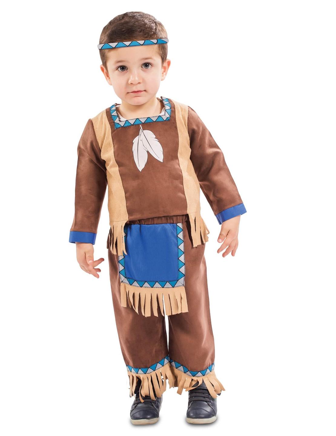 Verkleidung eines kleinen Indianers für Baby Braun und Blau mit Fransen und Stirnband