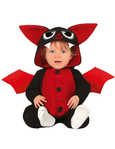 Déguisement petite chauve souris pour bébé noir et rouge avec ailes