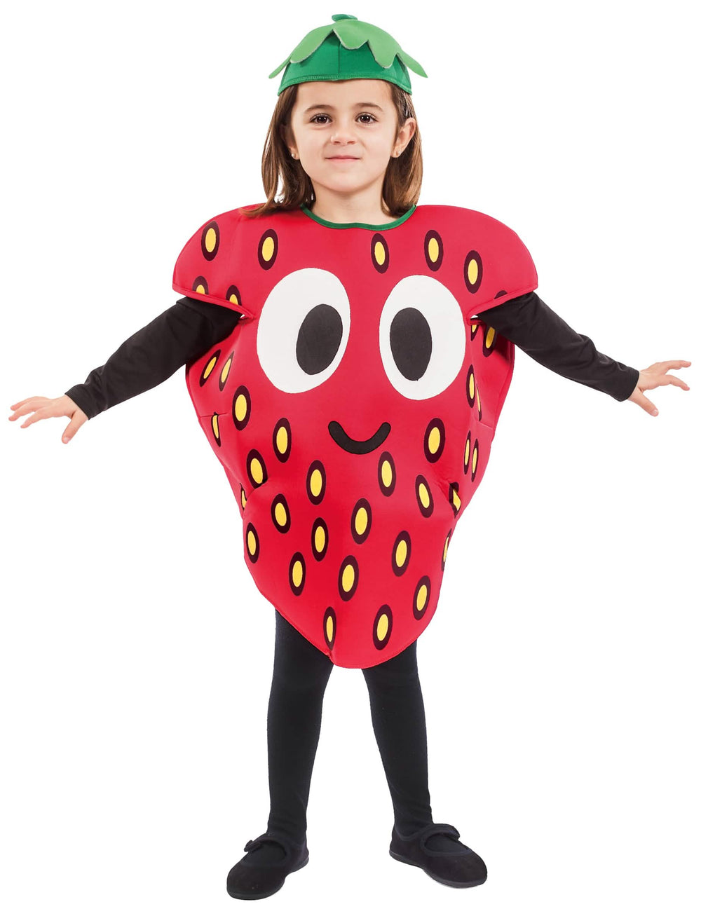 Verkleidung kleine Erdbeere für Kinder Rot mit Gesicht und Grünem Hut