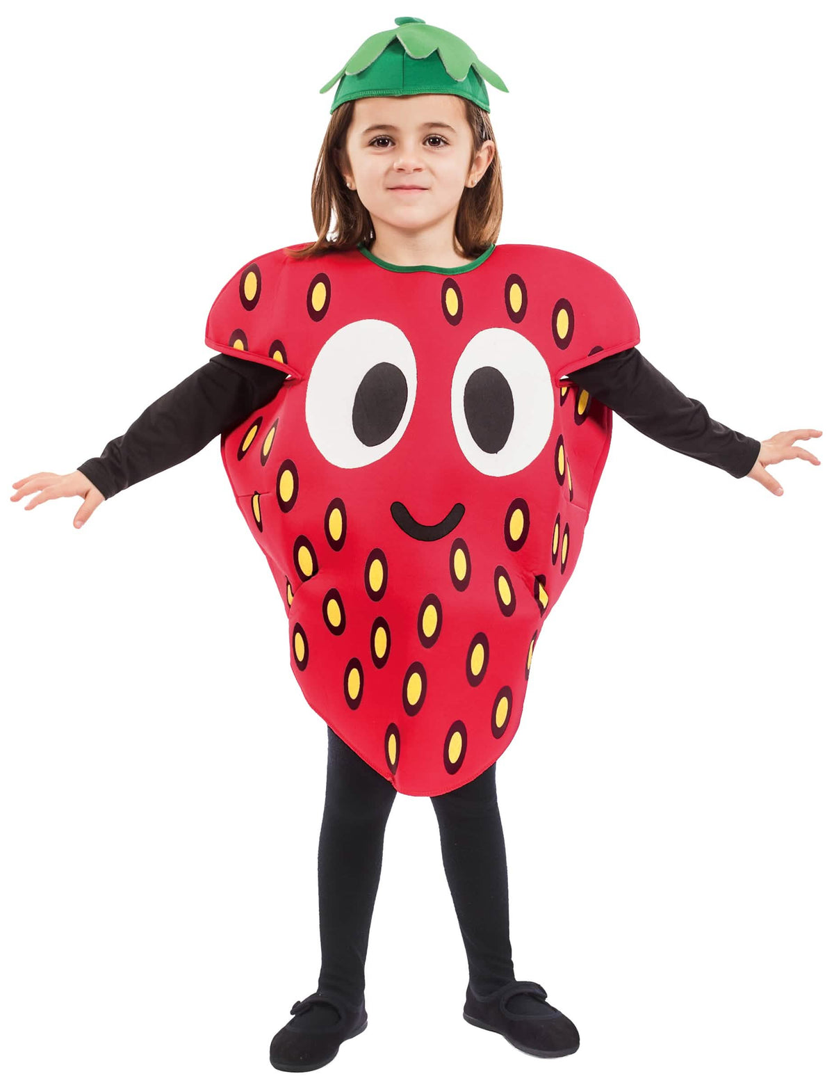 Verkleidung kleine Erdbeere für Kinder Rot mit Gesicht und Grünem Hut