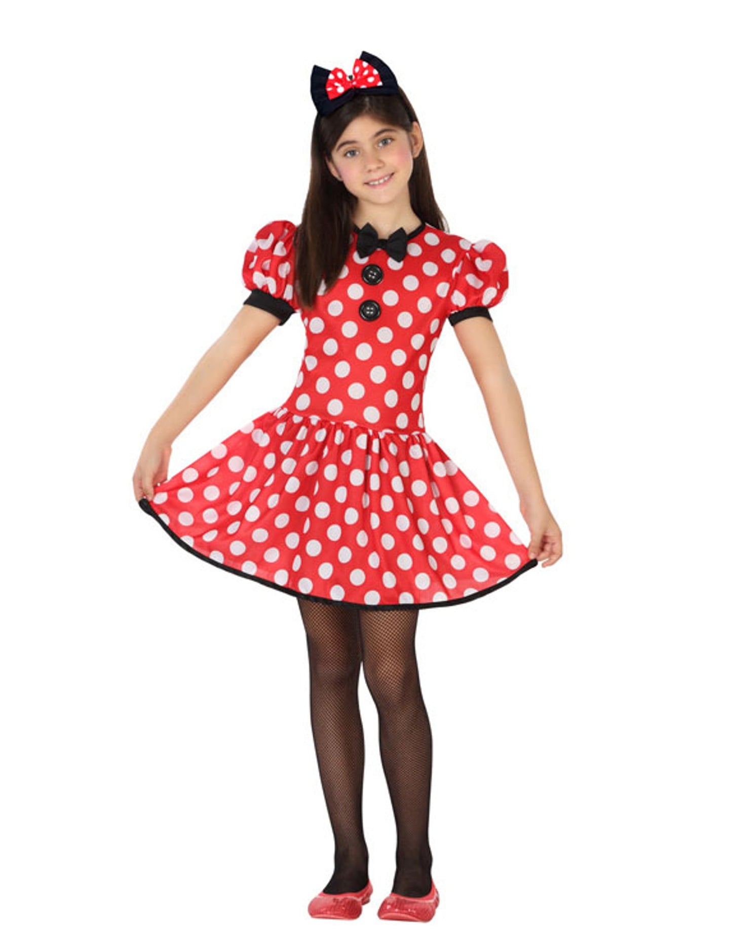 Déguisement miss souris à pois pour fille rouge à pois blancs avec serre-tête nœud