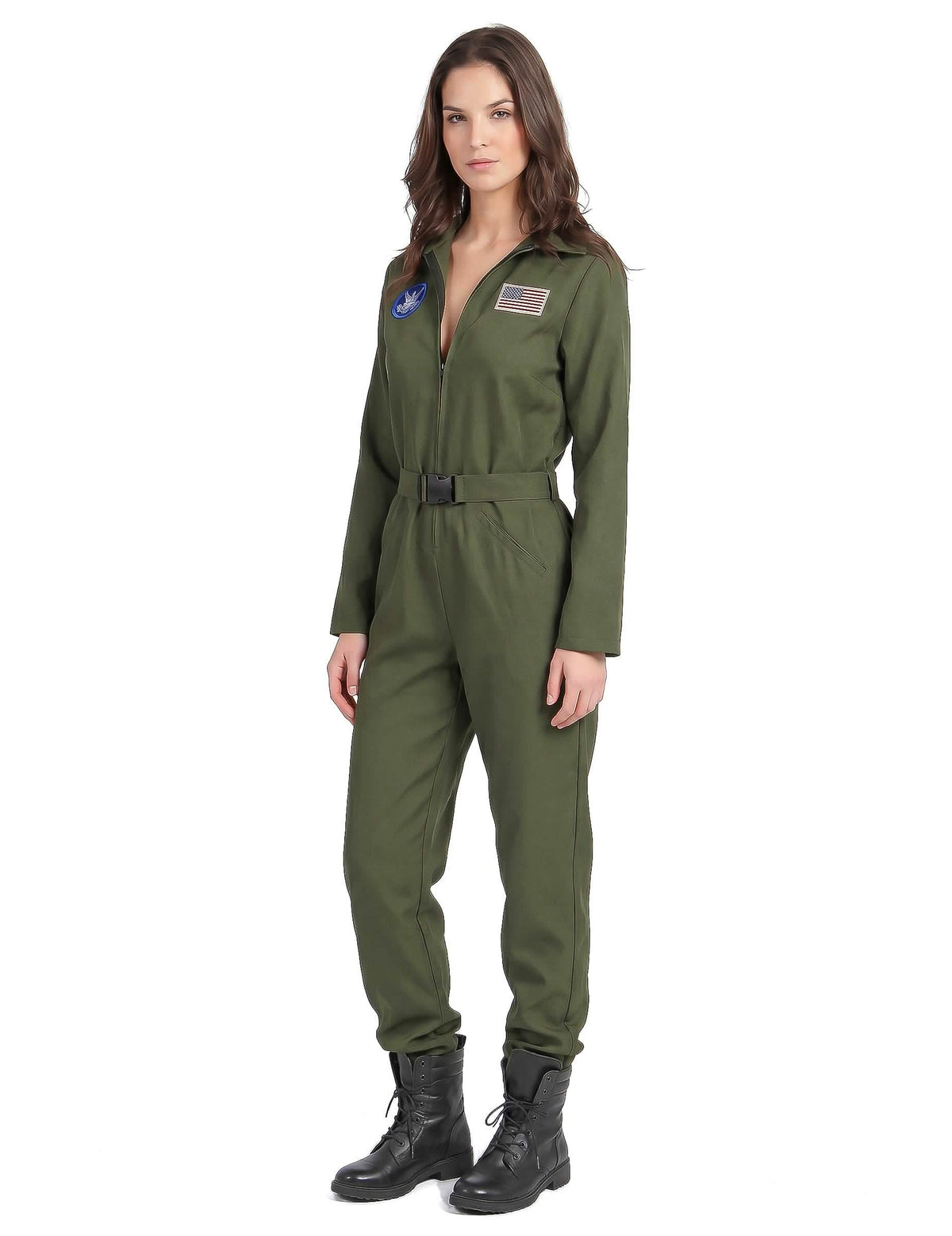 Sexy Kampfpilotin Overall für Damen Karneval khaki