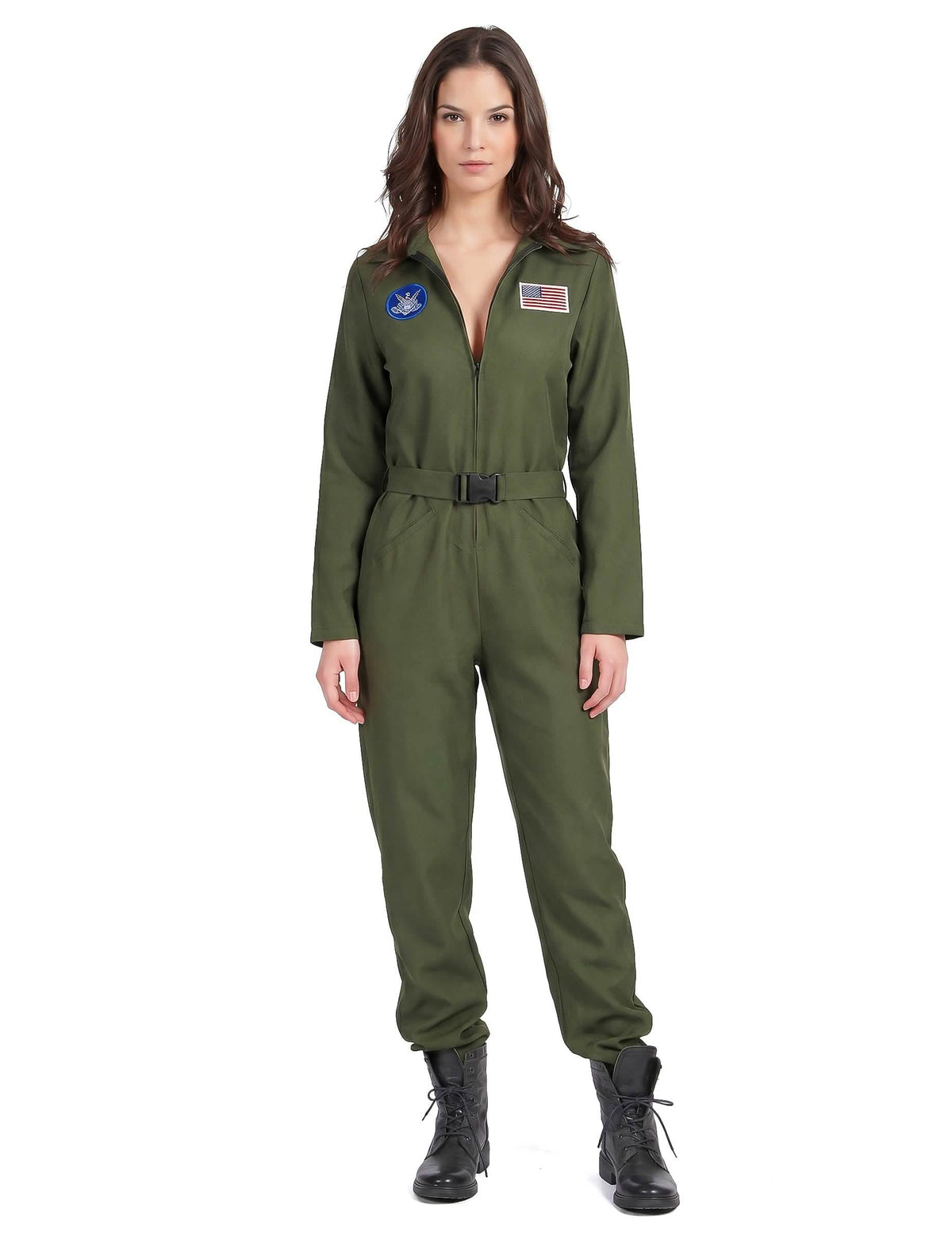 Sexy Kampfpilotin Overall für Damen Karneval khaki