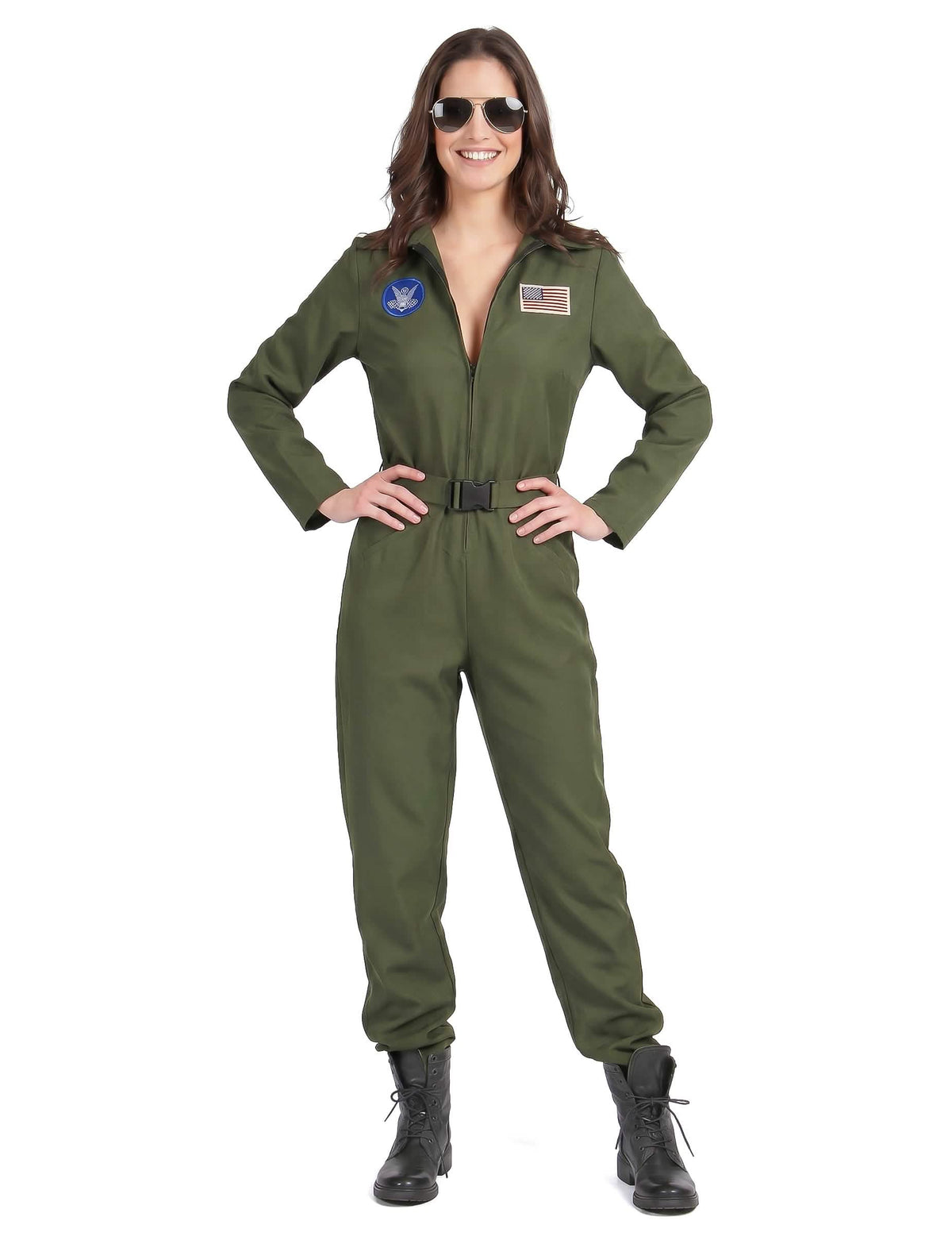 Sexy Kampfpilotin Overall für Damen Karneval khaki