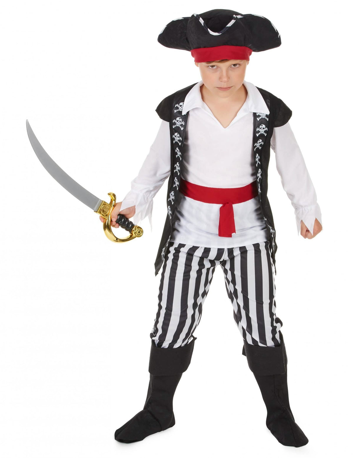 Piratenkostüm für Jungen mit schwarzen und weißen Streifen