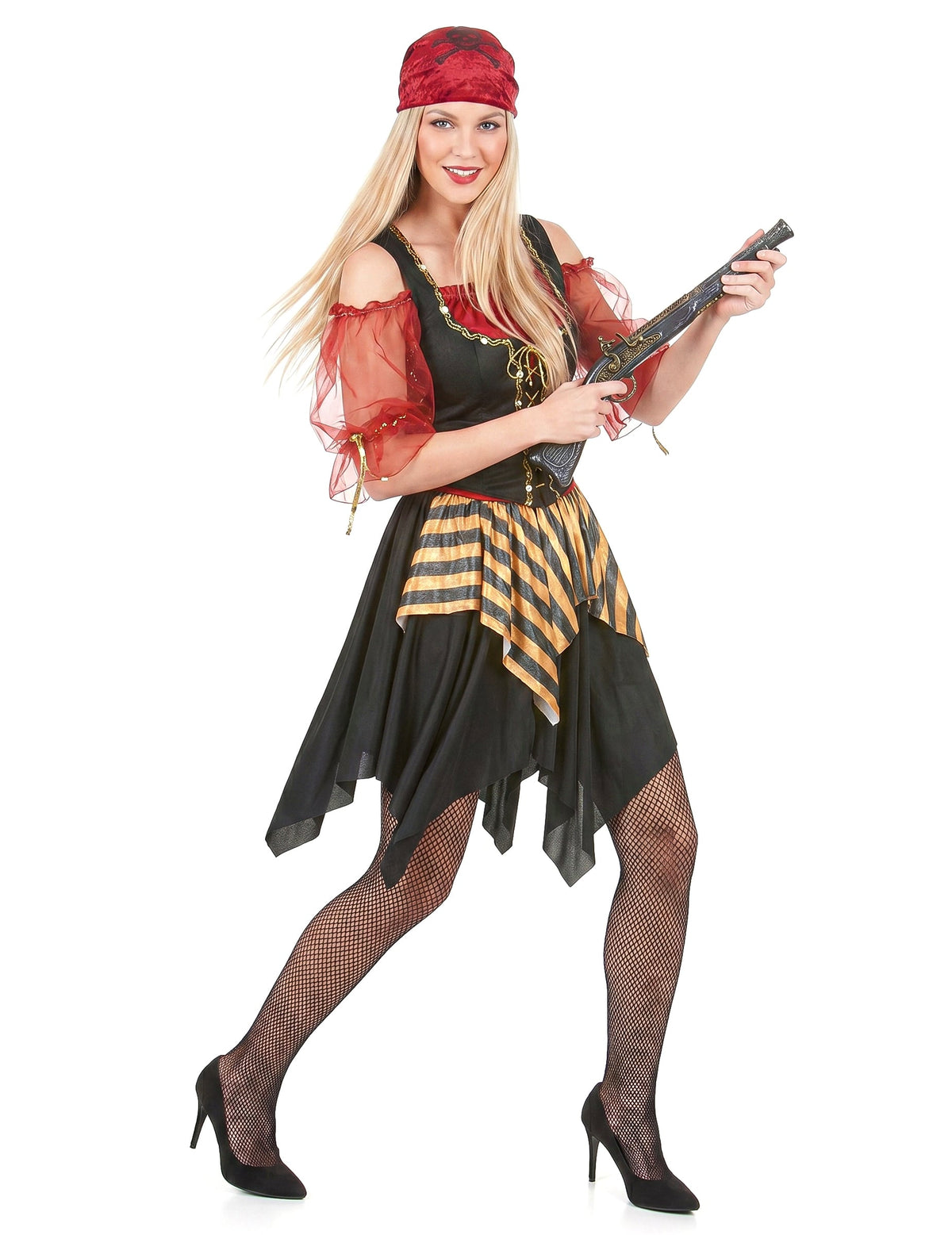 Freibeuter-Piraten Kostüm für Damen schwarz-gelb-rot