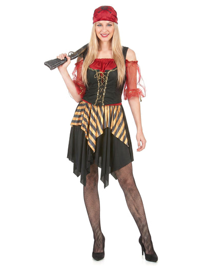 Freibeuter-Piraten Kostüm für Damen schwarz-gelb-rot