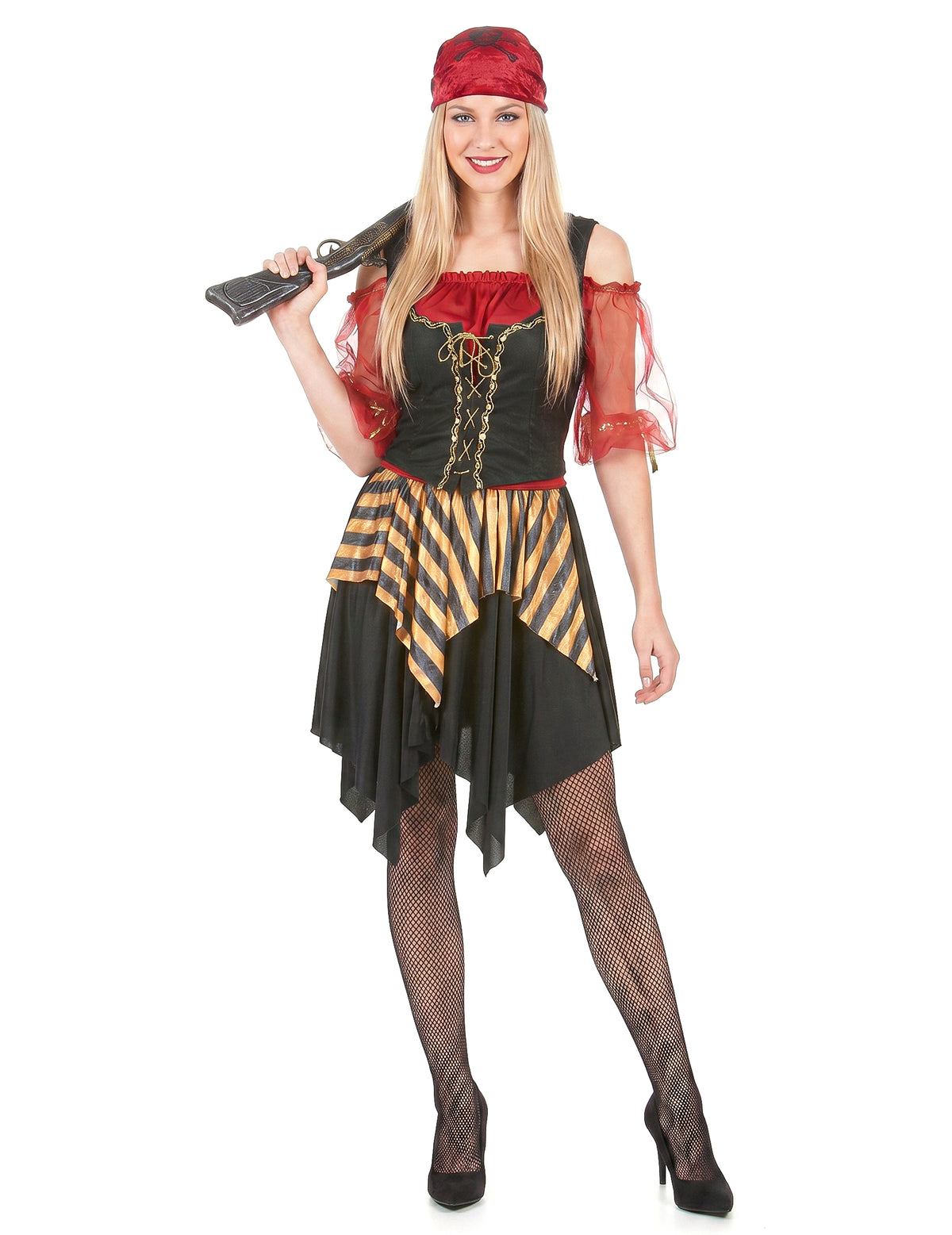 Freibeuter-Piraten Kostüm für Damen schwarz-gelb-rot