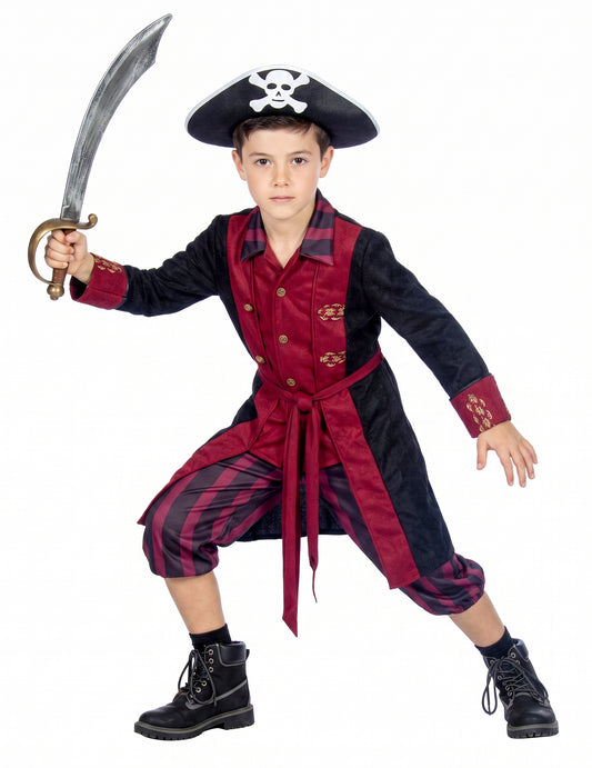 Piratenkostüm für Jungen, bordeauxrot und schwarz