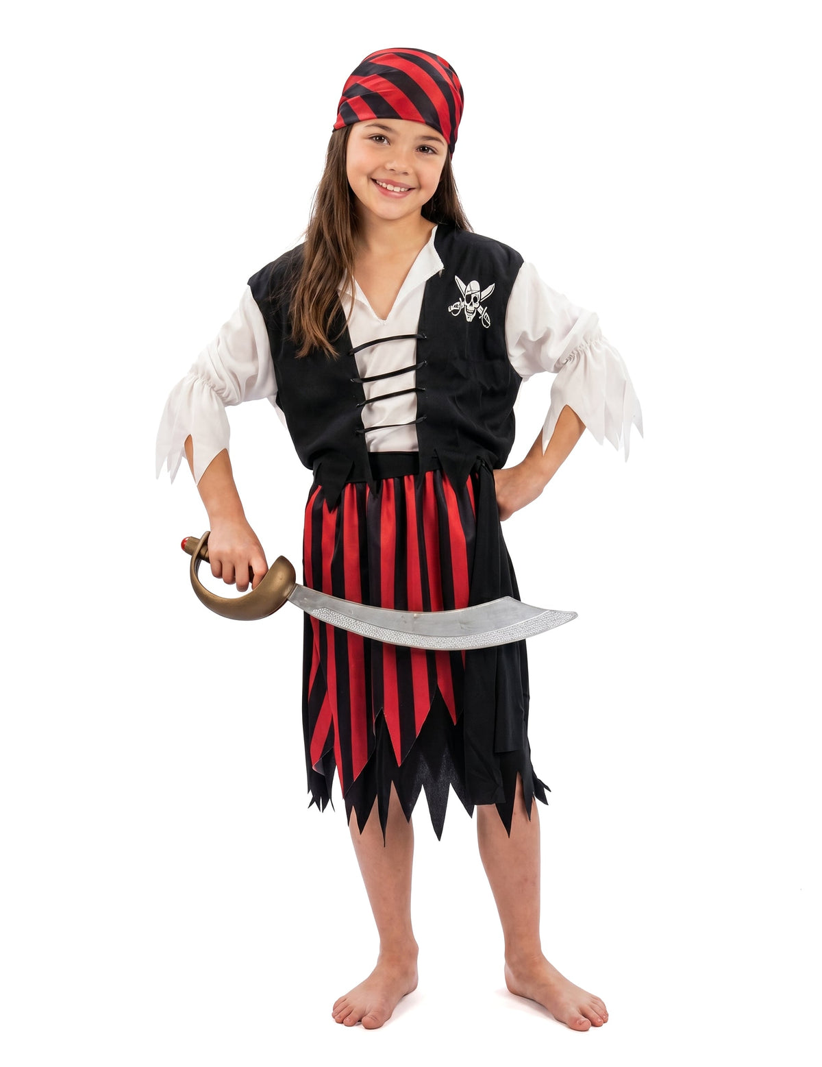 Piratinnen-Kinderkostüm für Mädchen schwarz-weiss-rot
