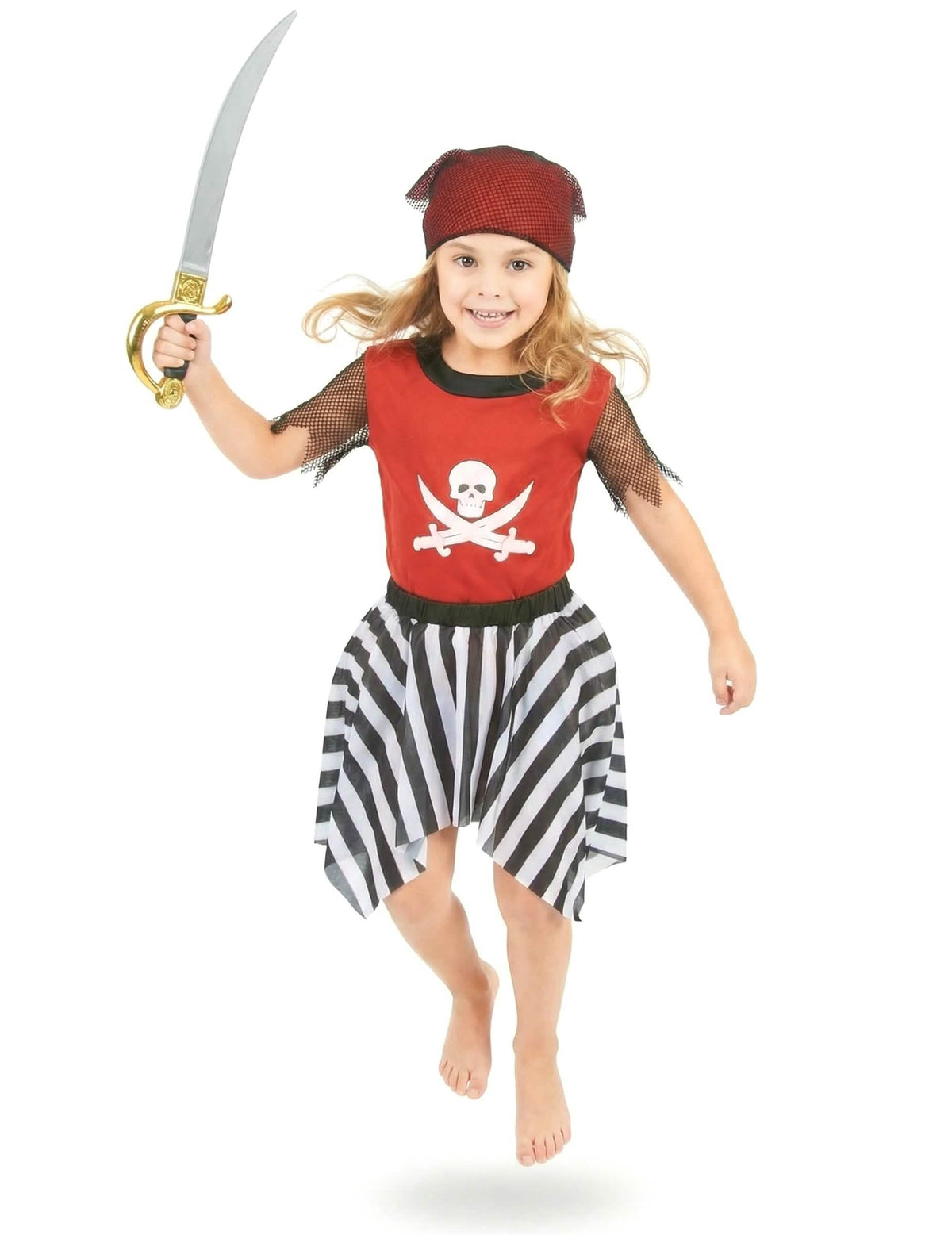 Vue de face en sautant du déguisement de pirate corsaire