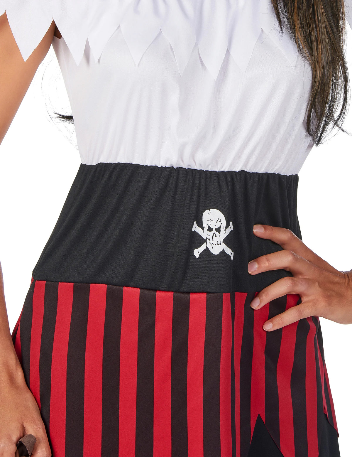 Freibeuterin-Kostüm mit Fransen für Damen schwarz-weiss-rot