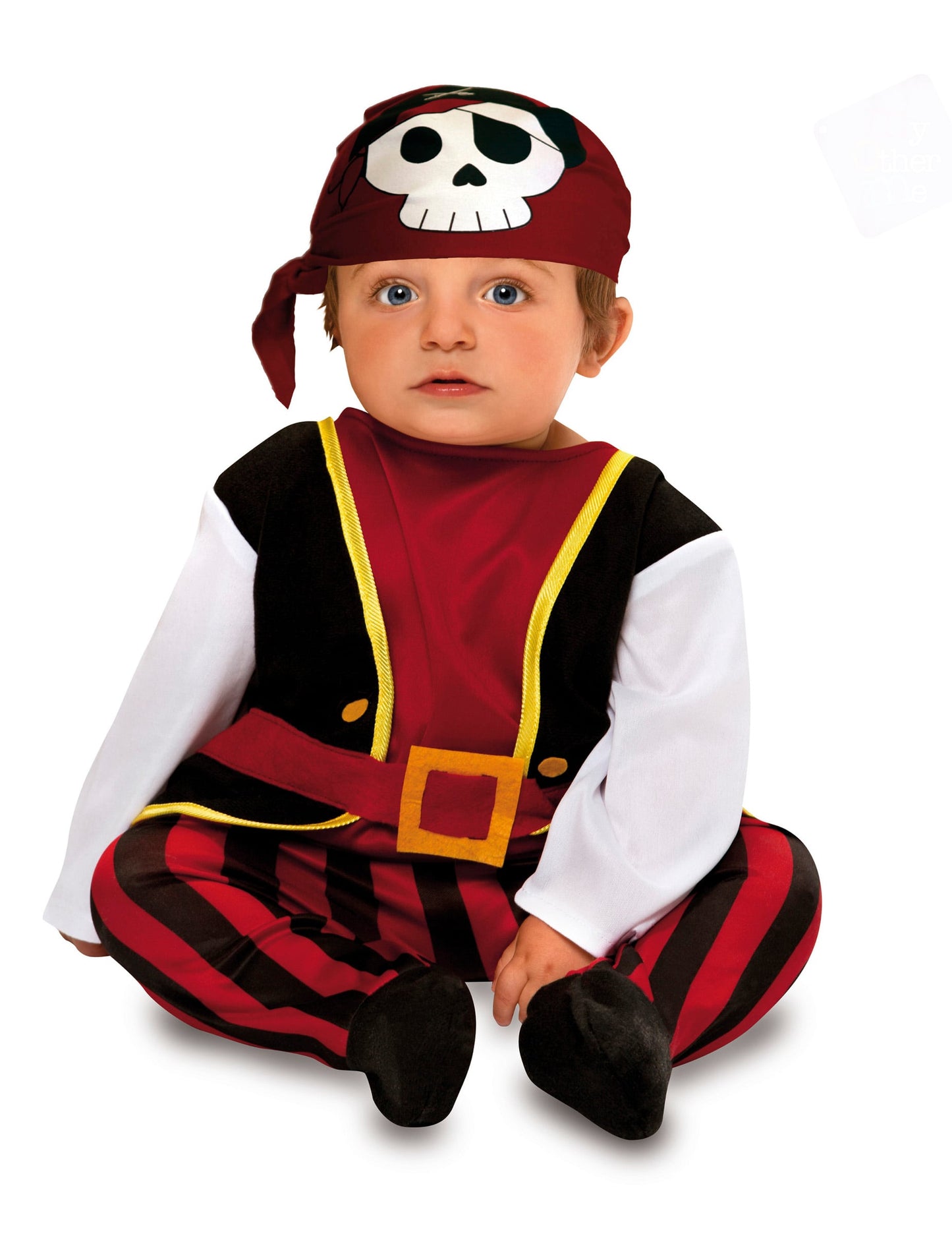 Déguisement pirate des mers pour bébé rouge et noir avec bandana tête de mort