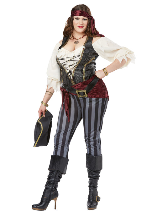 Übersicht mit dem Hut in der Hand des luxuriösen Piratenkostüms für Damen