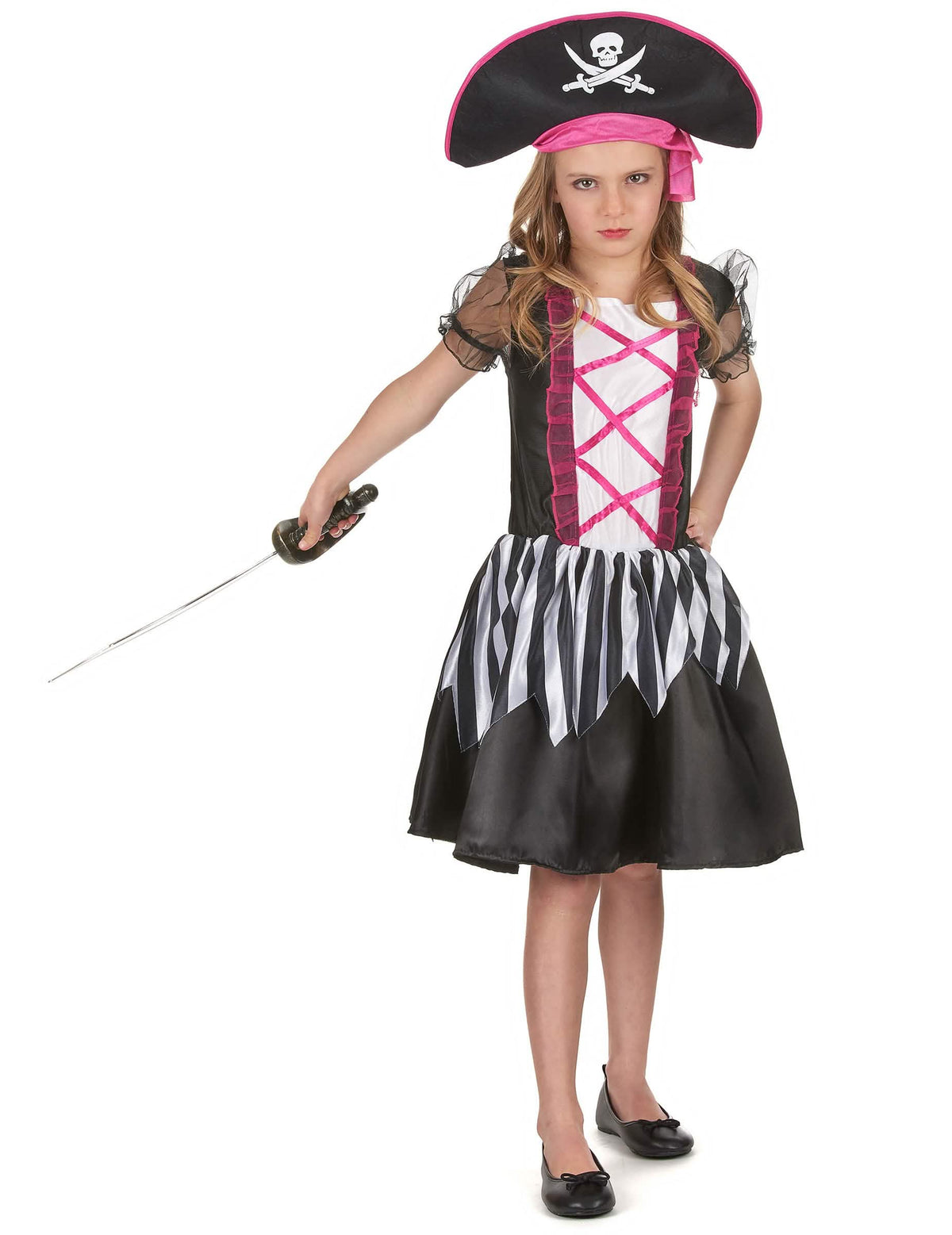 Piratenkostüm für Mädchen Rosa, Pink und Schwarz mit Hut