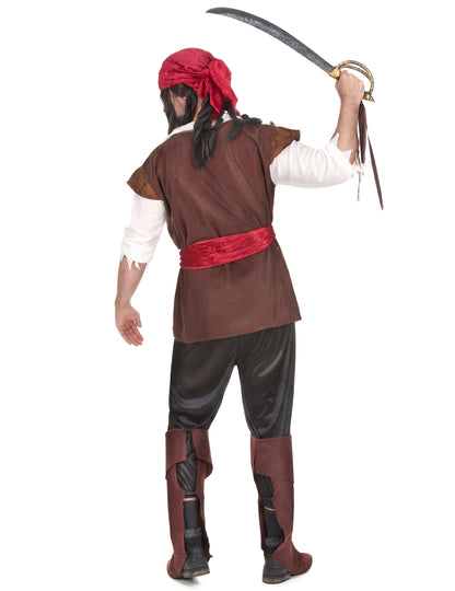 Vue de dos avec sabre du déguisement de pirate pour homme