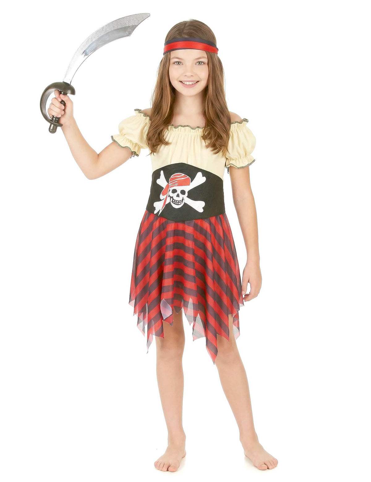 Piratenkostüm für Mädchen Gelb und Rot mit Stirnband
