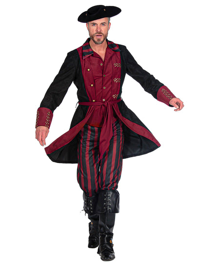 Luxus-Piratenkostüm für Herren in Schwarz und Bordeaux