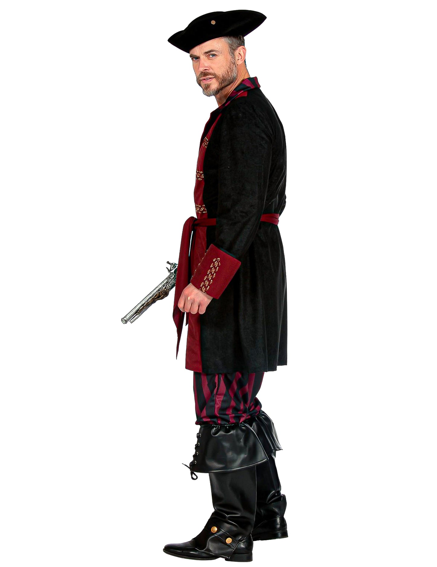 Luxus-Piratenkostüm für Herren in Schwarz und Bordeaux