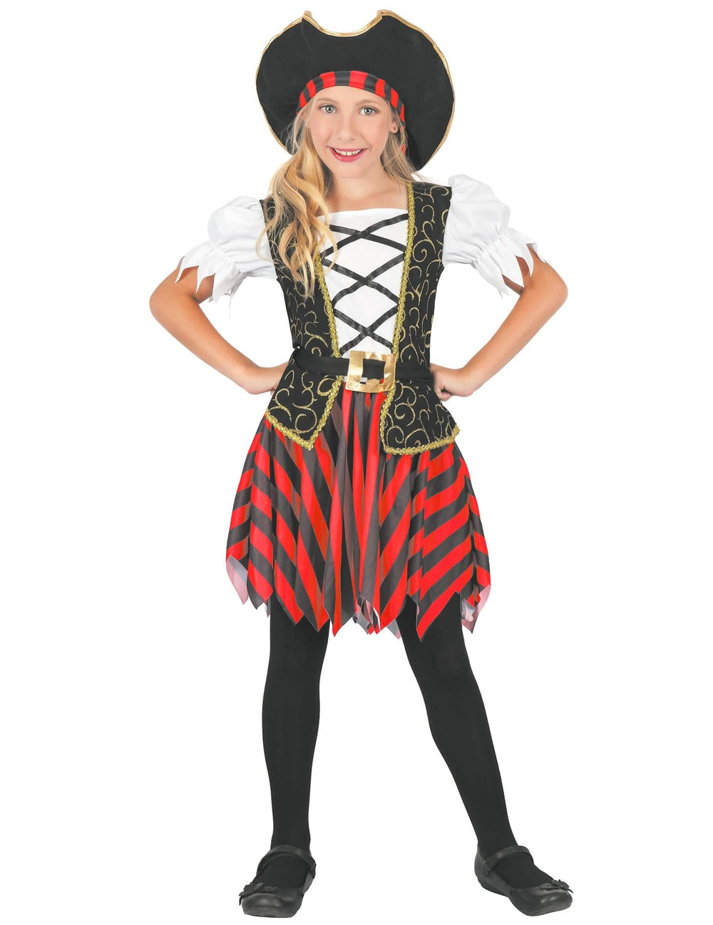 Piratenkostüm für Mädchen Schwarz und Rot mit Hut