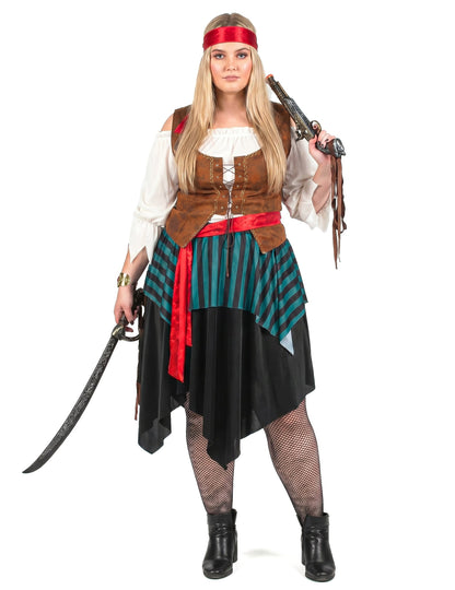 Déguisement pirate rayé bleu et noir grande taille femme
