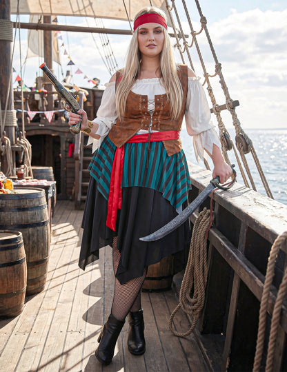Déguisement pirate rayé bleu et noir grande taille femme