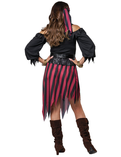 Vue de dos du déguisement pirate rebelle pour femme