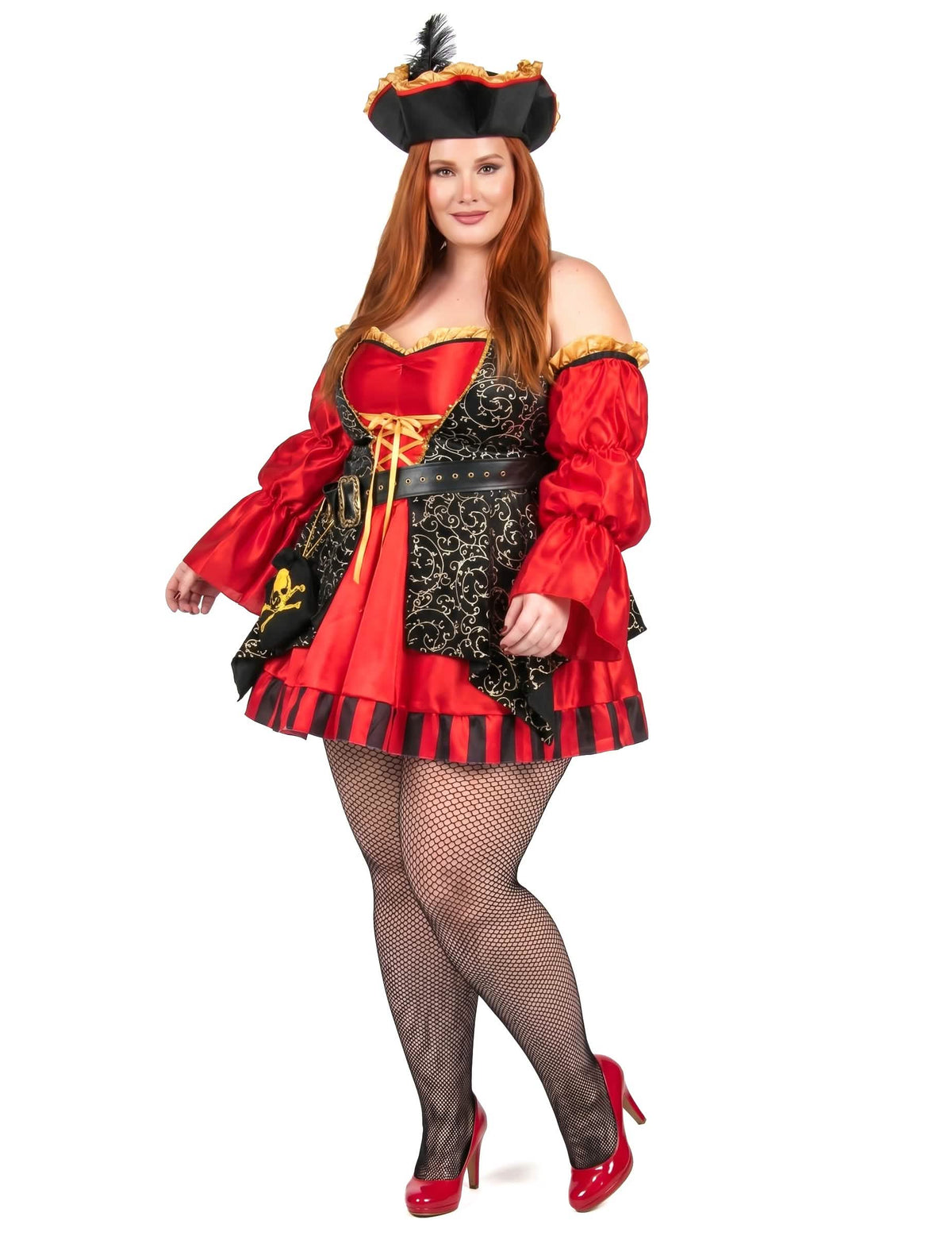 Luxuriöses Plus Size Piratinkostüm für Damen rot