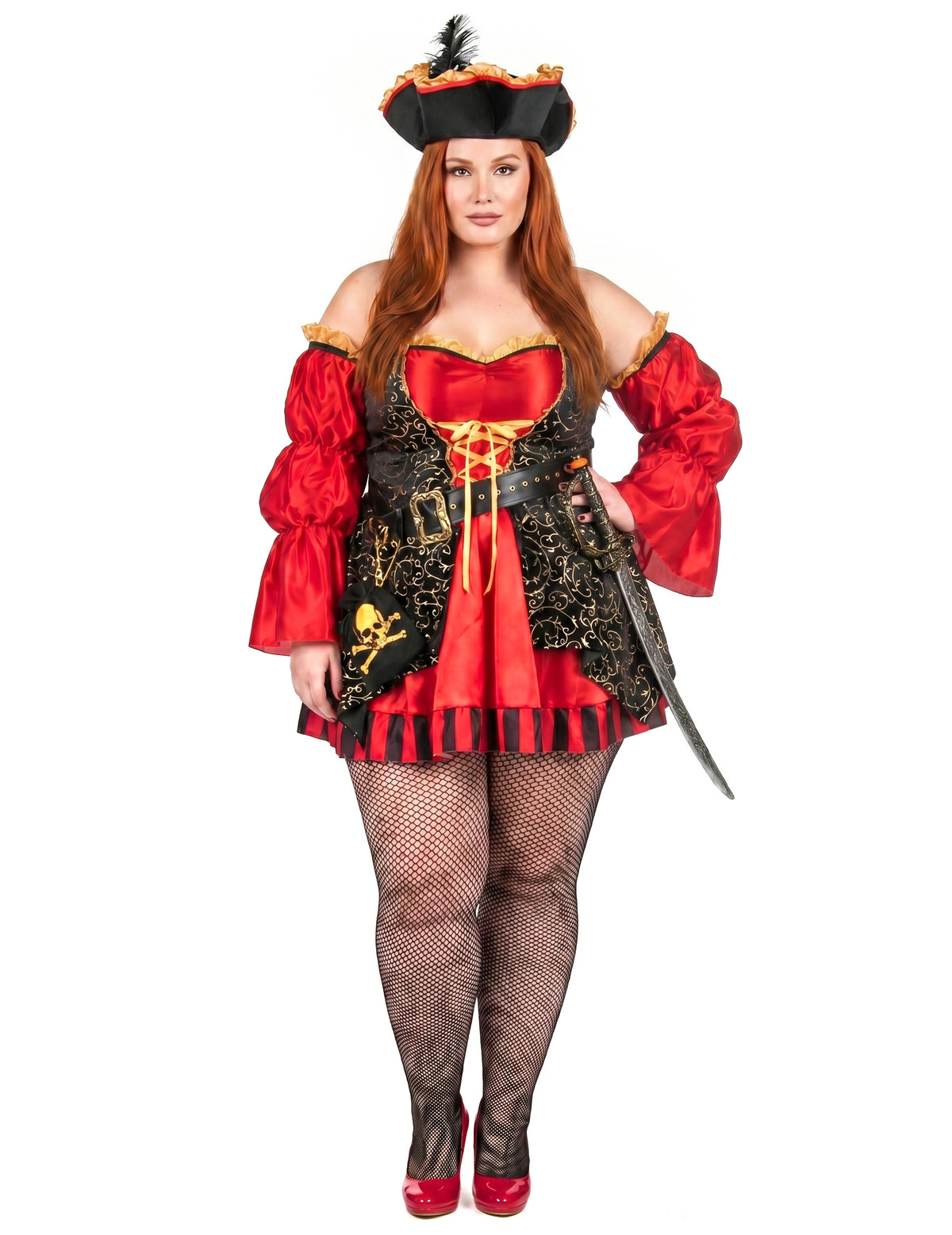 Luxuriöses Plus Size Piratinkostüm für Damen rot