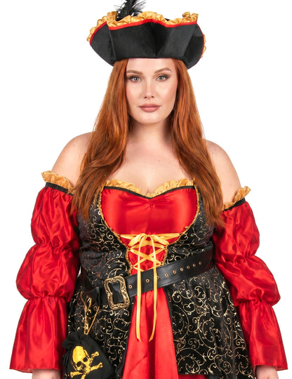 Luxuriöses Plus Size Piratinkostüm für Damen rot