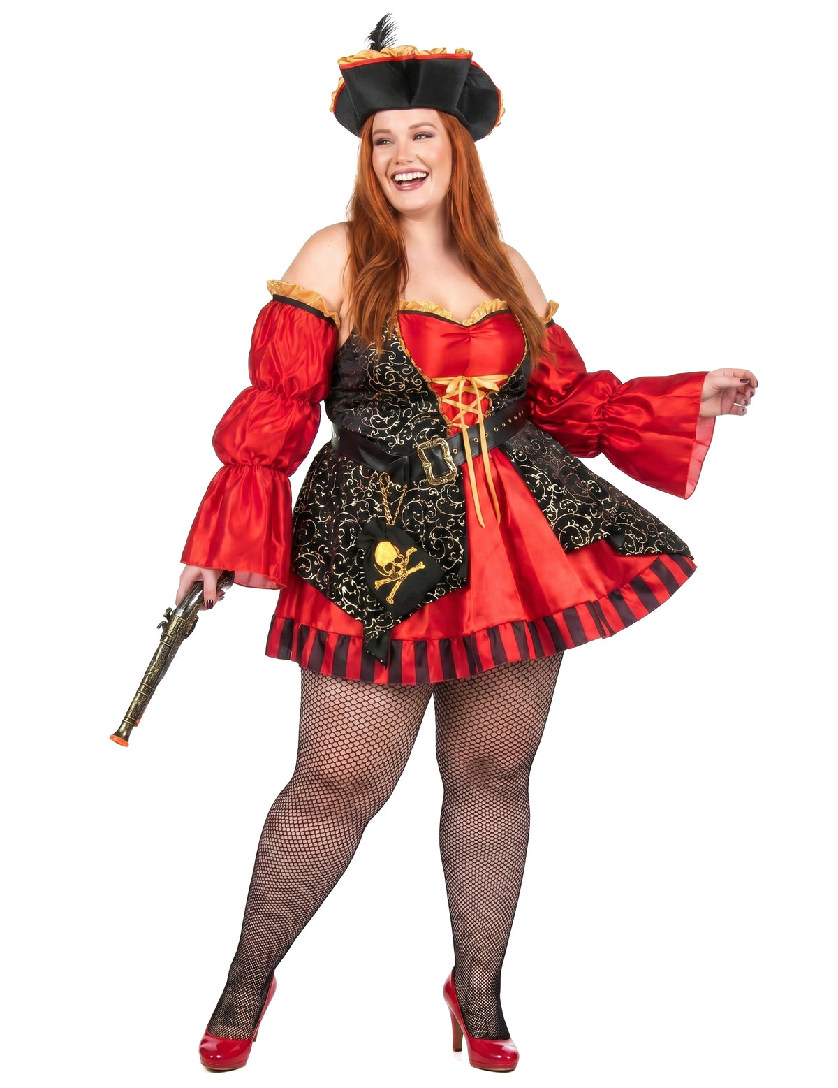 Luxuriöses Plus Size Piratinkostüm für Damen rot