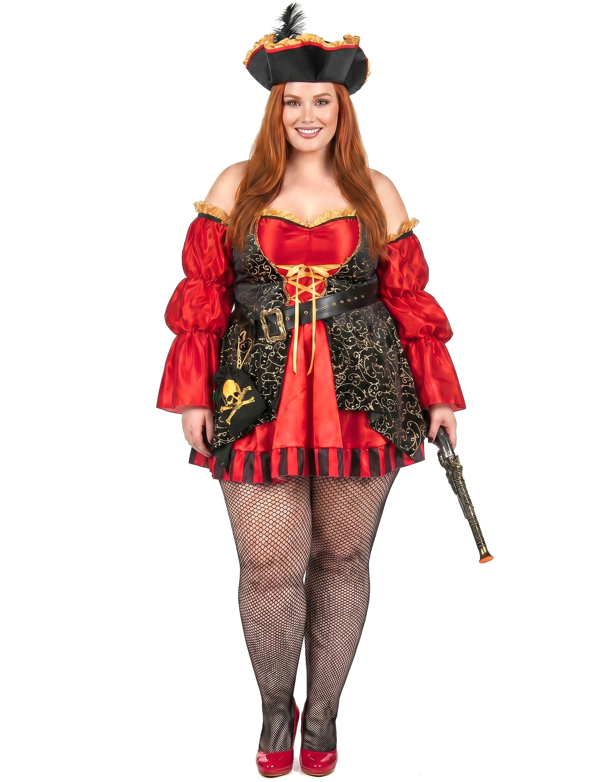 Luxuriöses Plus Size Piratinkostüm für Damen rot