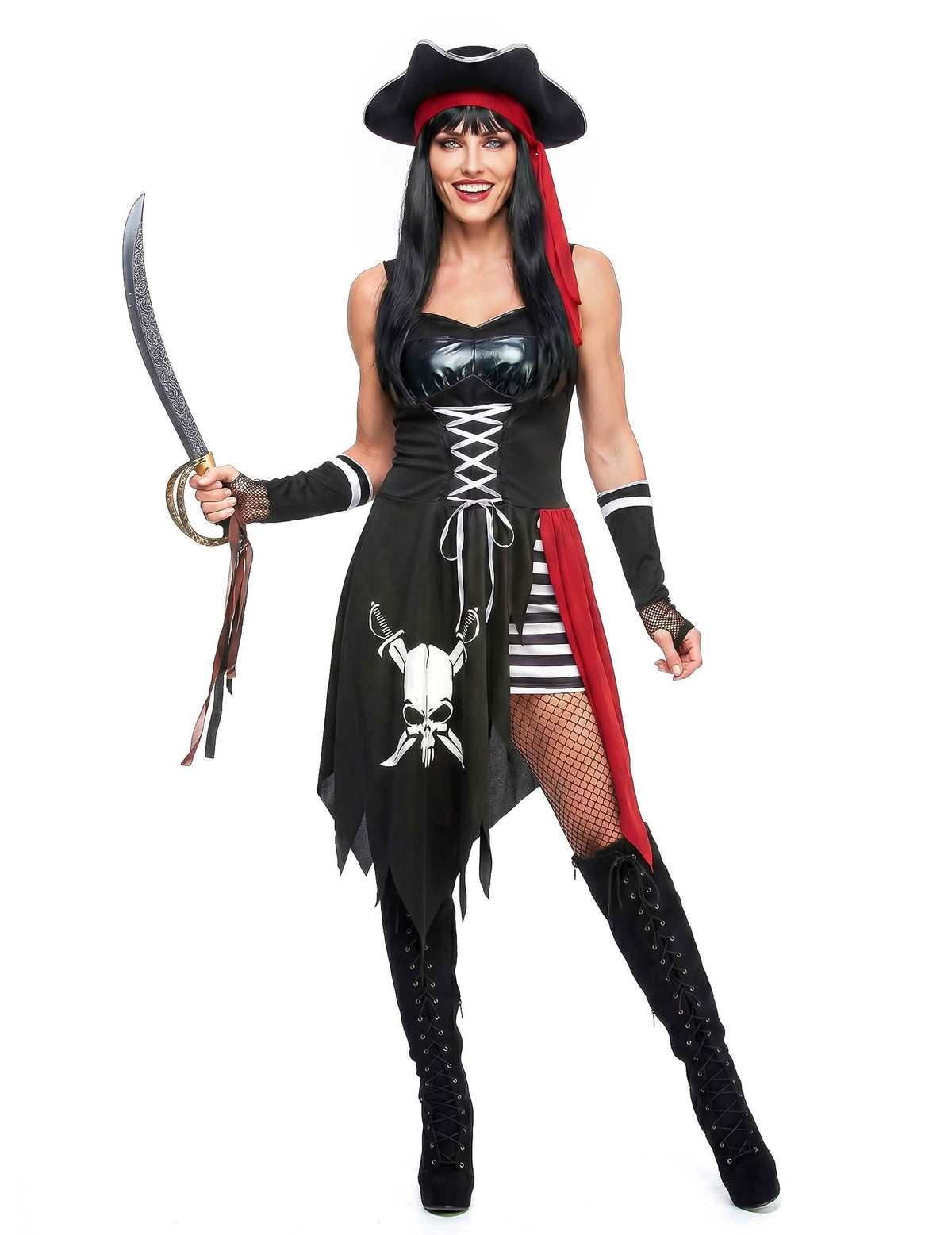 Sexy Piratinnen-Kostüm für Damen schwarz-rot