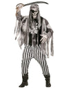 Déguisement pirate squelette fantôme pour homme gris et noir avec pantalon à rayures