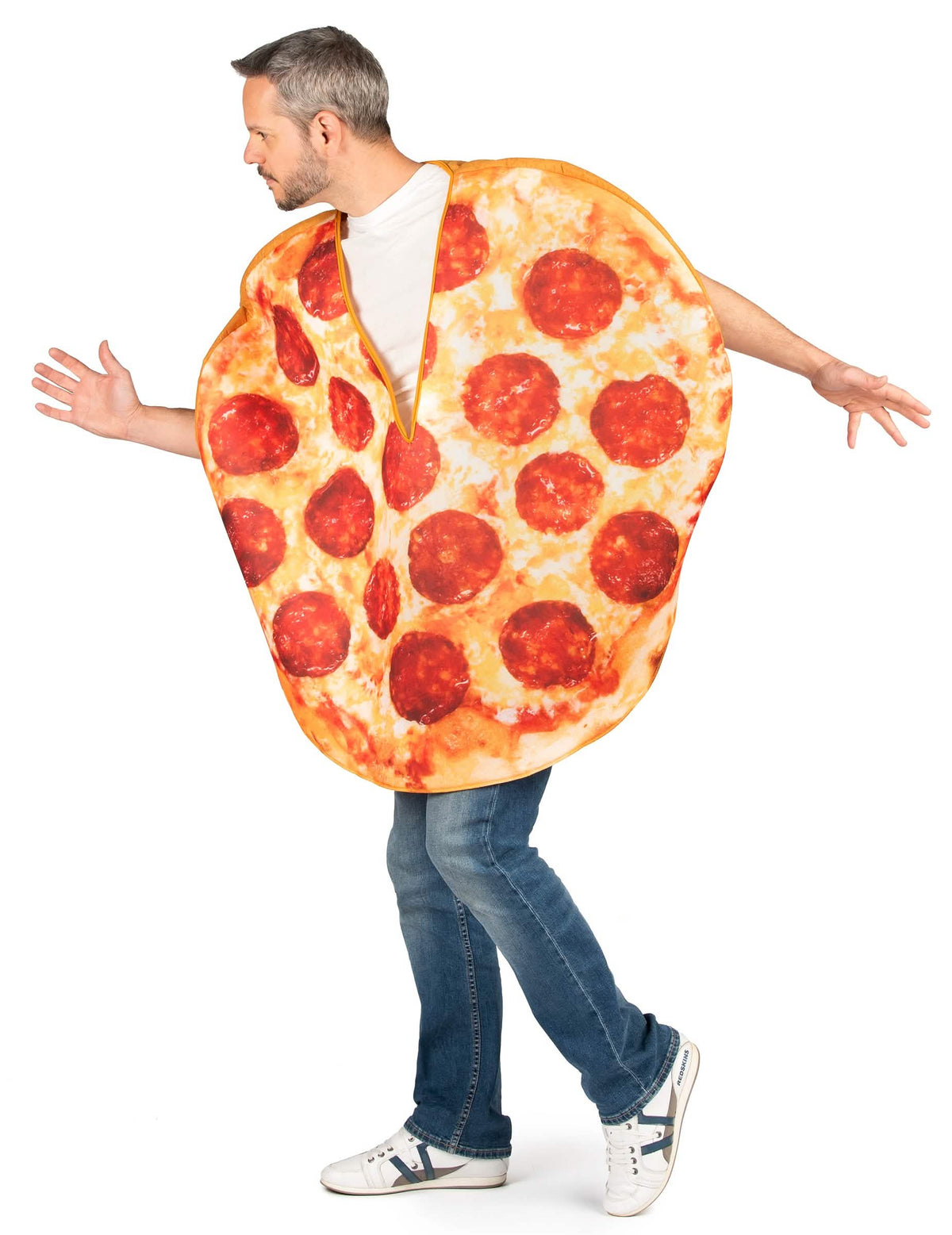 Seitenansicht des Pepperoni-Pizza-Erwachsene-Kostüms