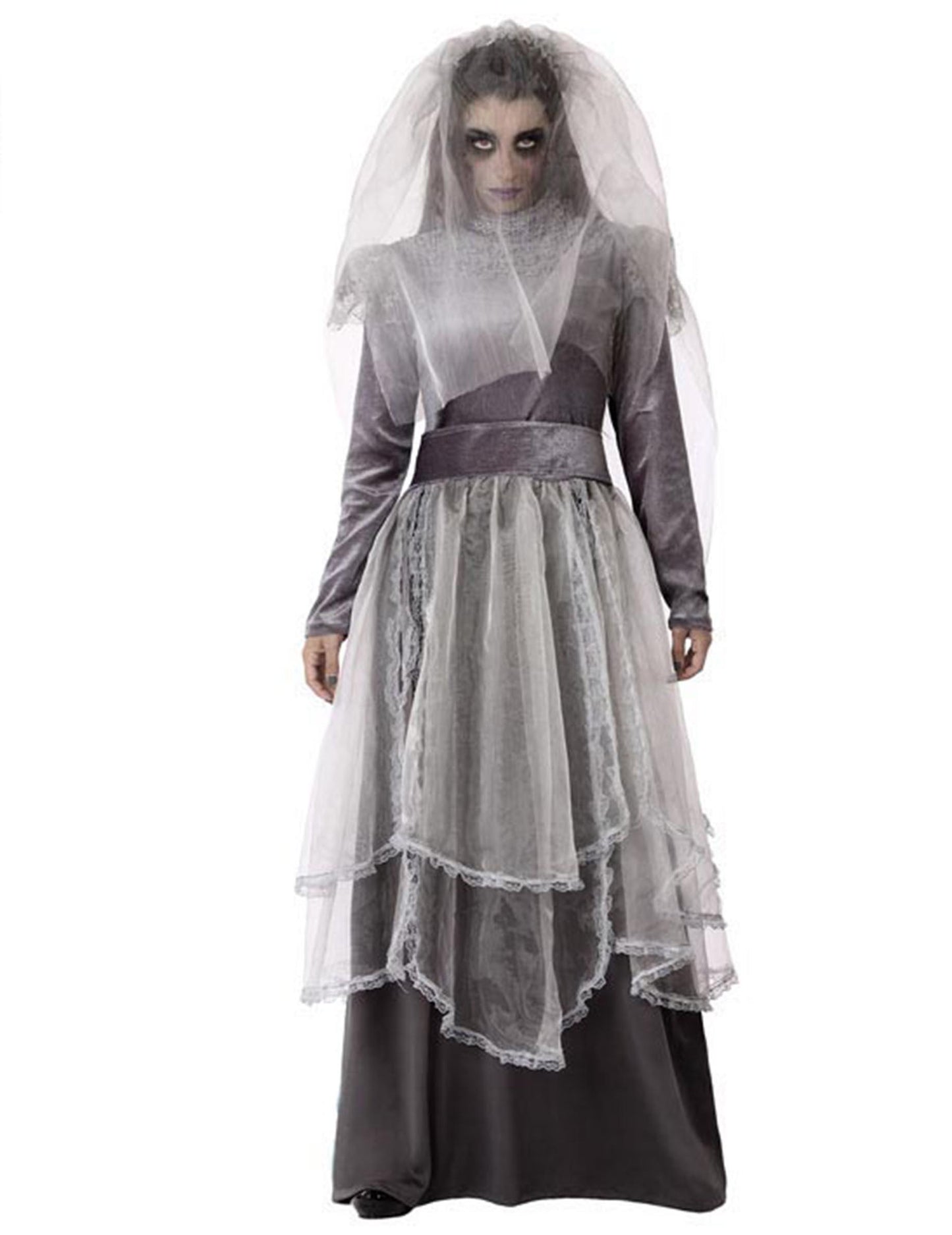 Déguisement mariée funèbre pour femme grise avec voile